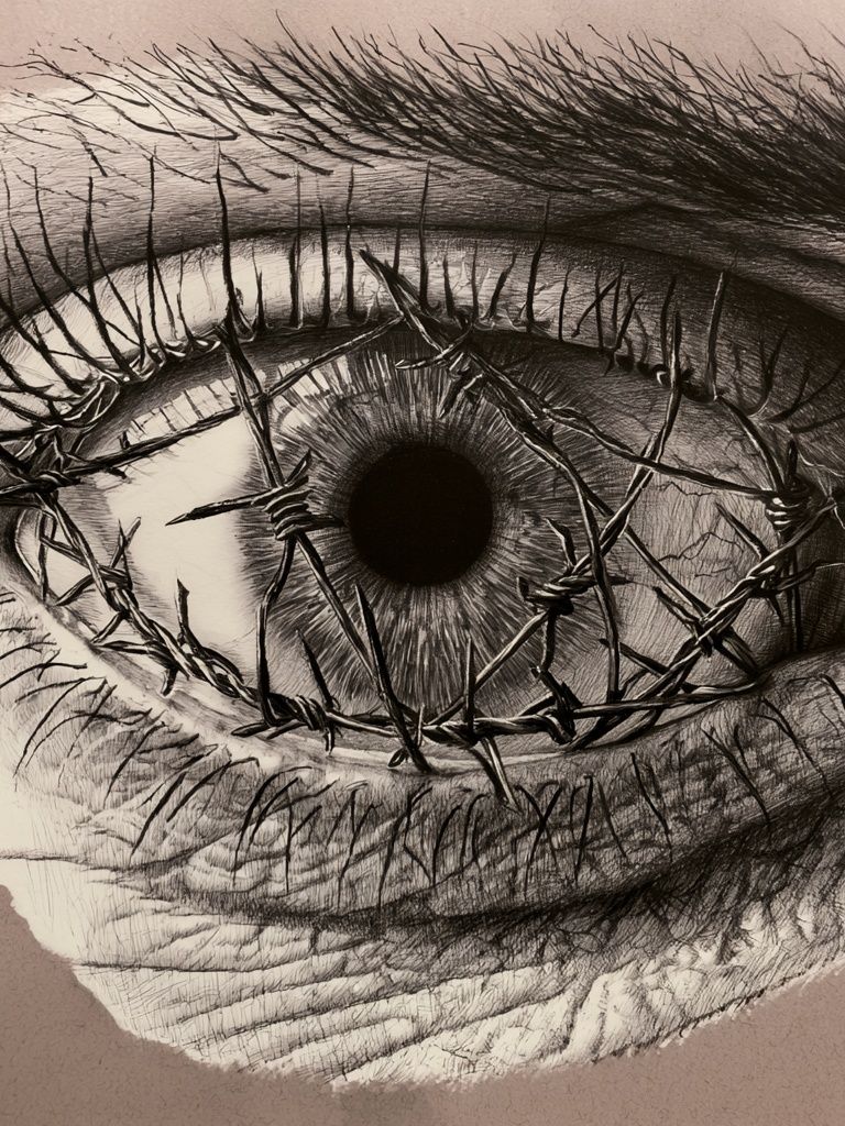 Barbed Wire Eye Illustration Poster. poster detail