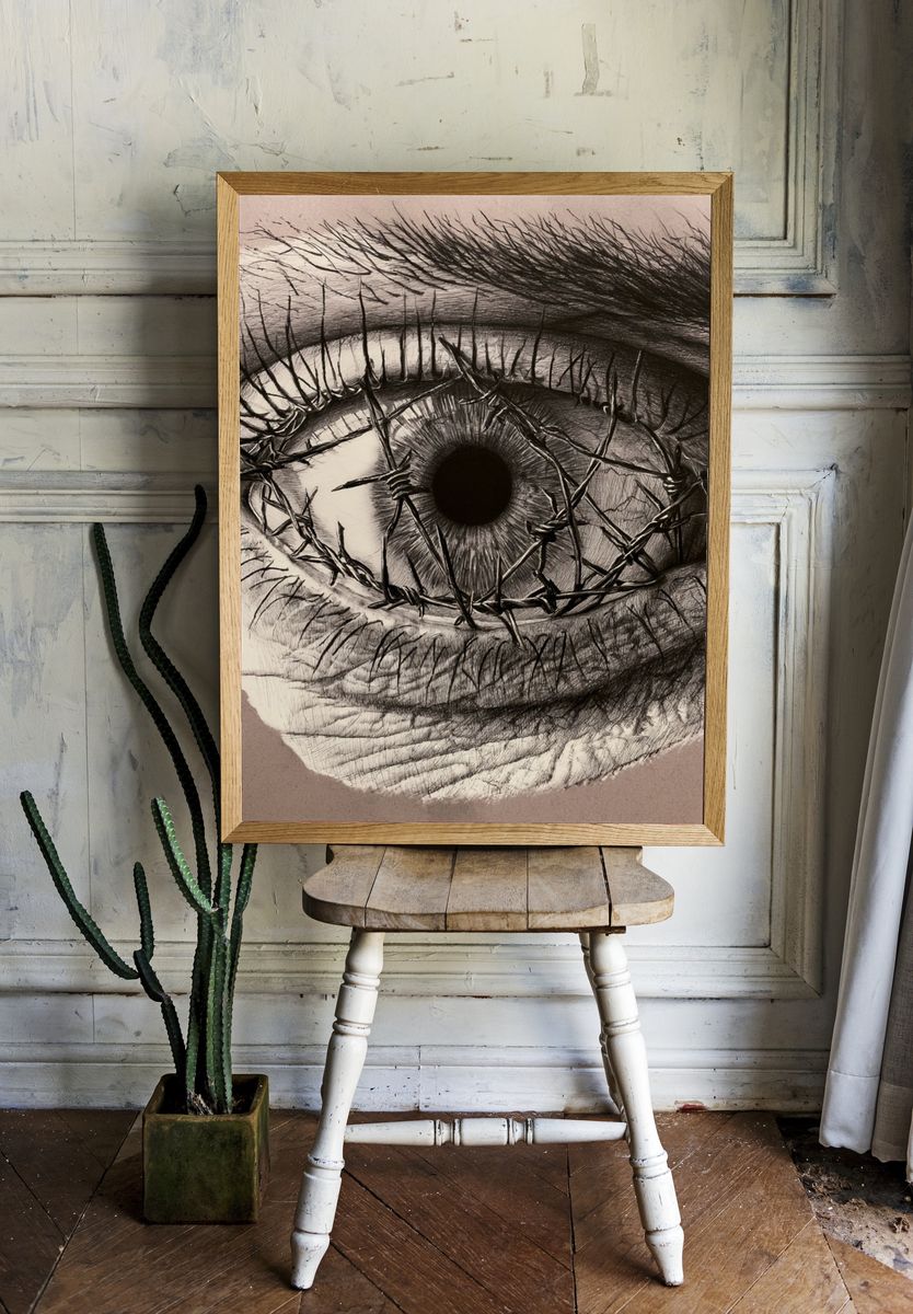 Barbed Wire Eye Illustration Poster. room preview