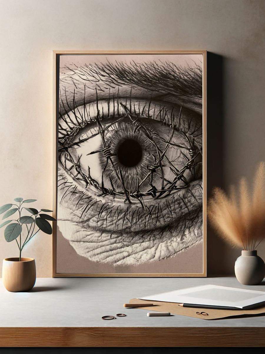 Barbed Wire Eye Illustration Poster. — room view 2