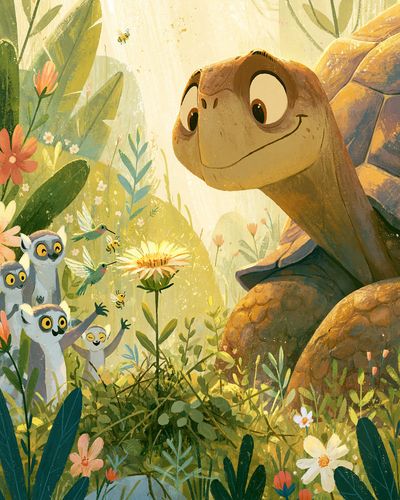 Friendly Turtle Jungle Illustration Poster. poster