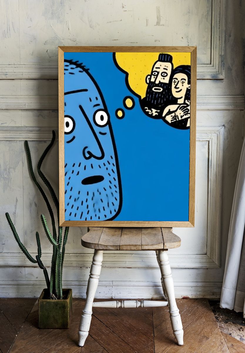 Blue Thought Bubble Illustration Poster. room preview
