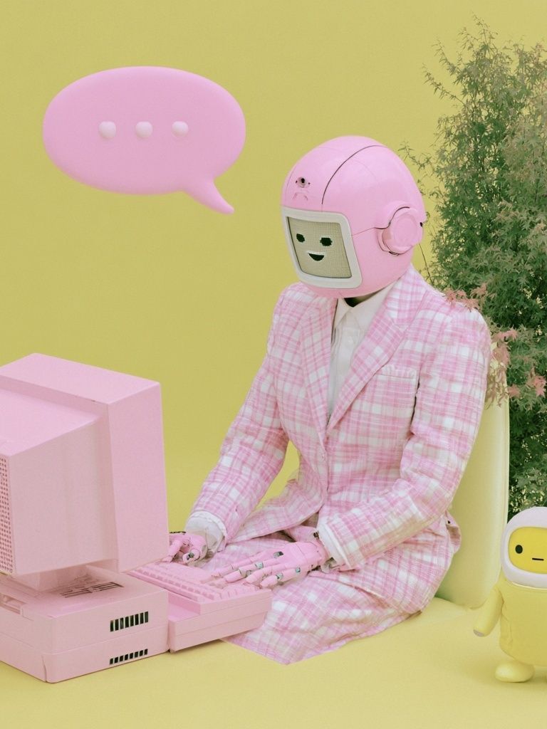 Pastel Robot Office Scene Poster. poster detail