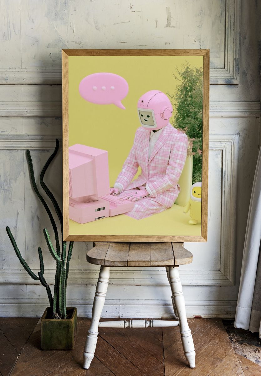 Pastel Robot Office Scene Poster. — room view 1