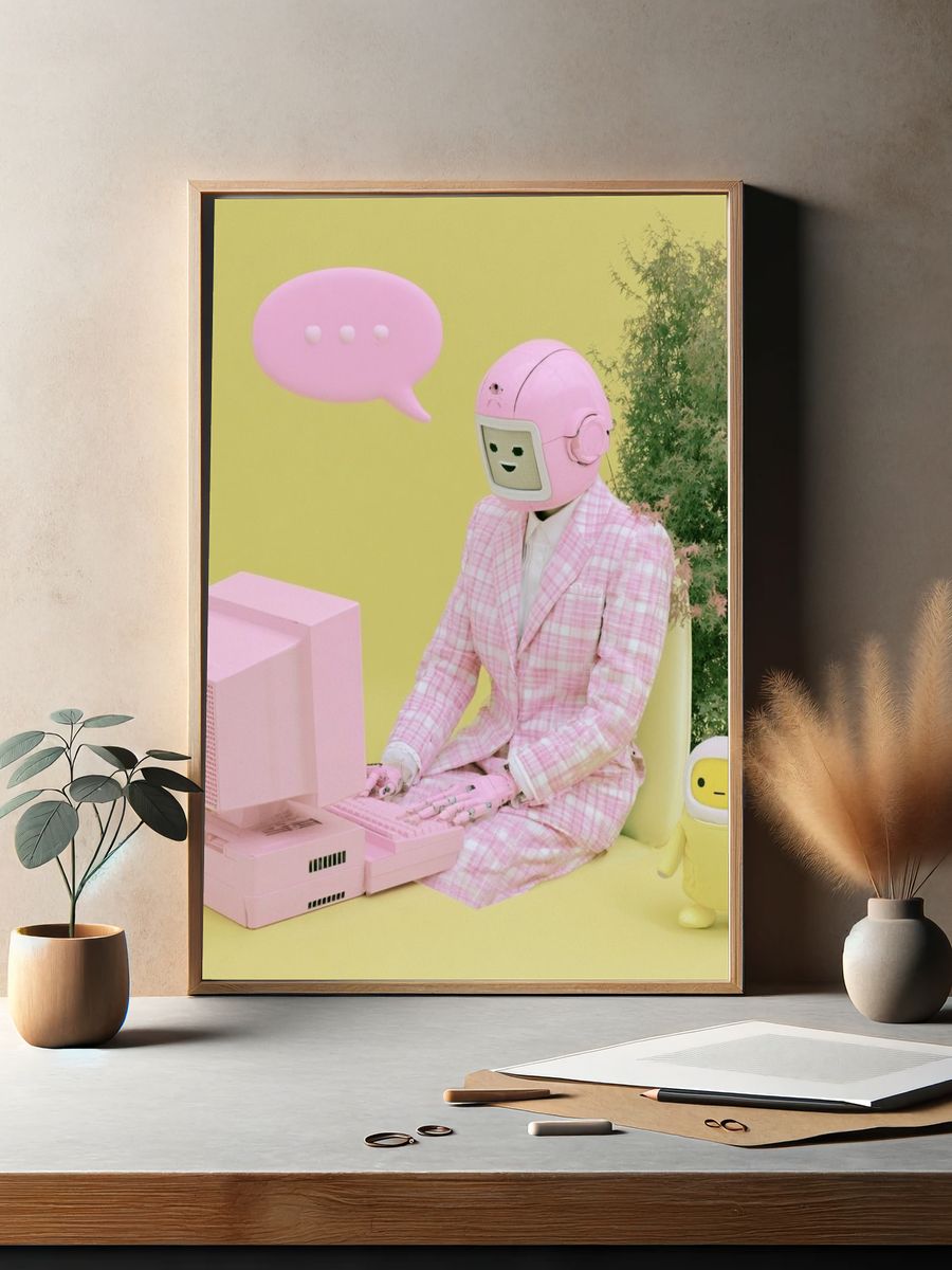 Pastel Robot Office Scene Poster. — room view 2