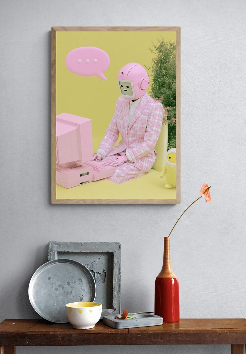 Pastel Robot Office Scene Poster. — room view 3