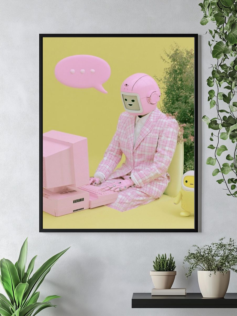 Pastel Robot Office Scene Poster. — room view 4