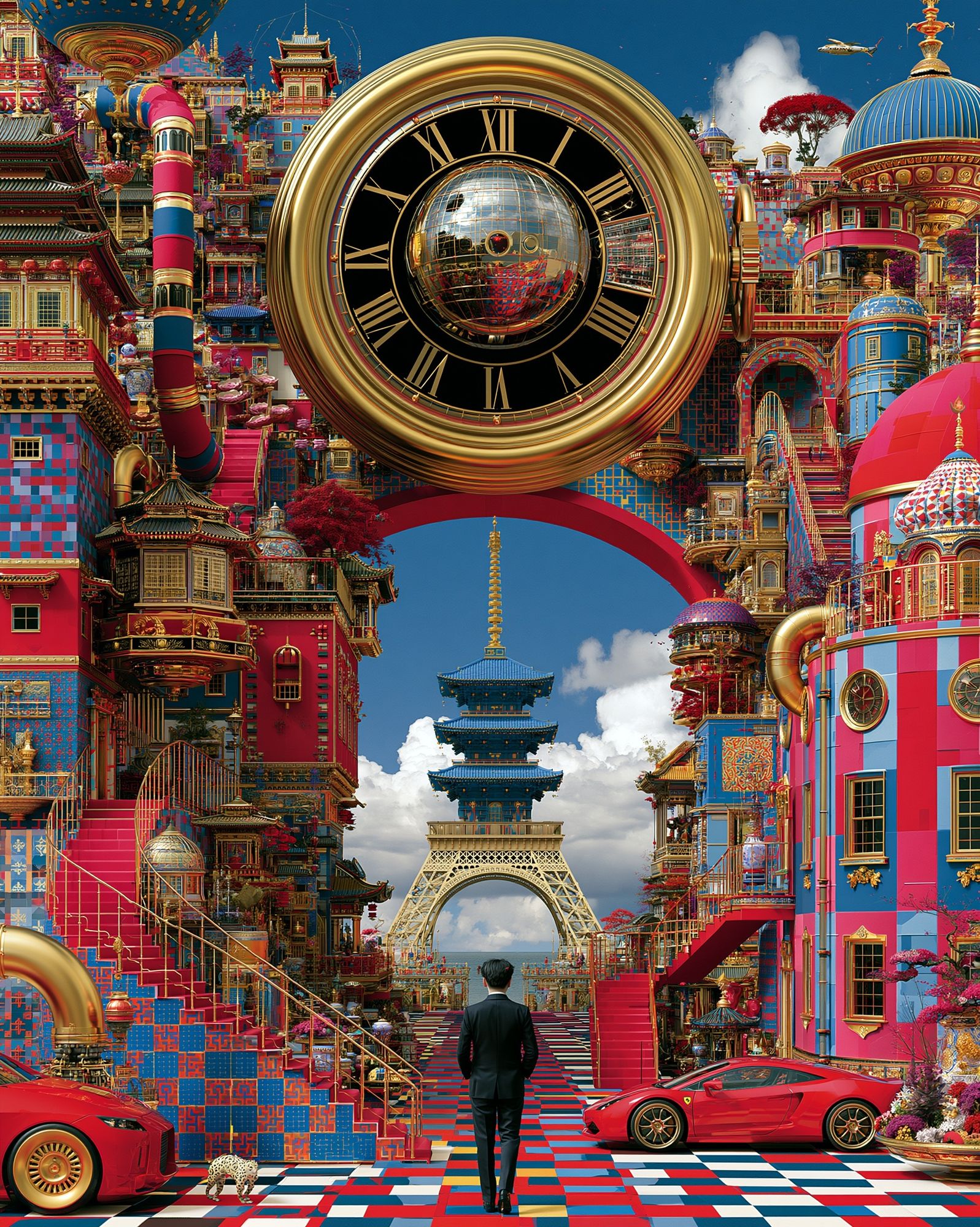 Surreal Tokyo Clockscape Print. poster — illustration art
