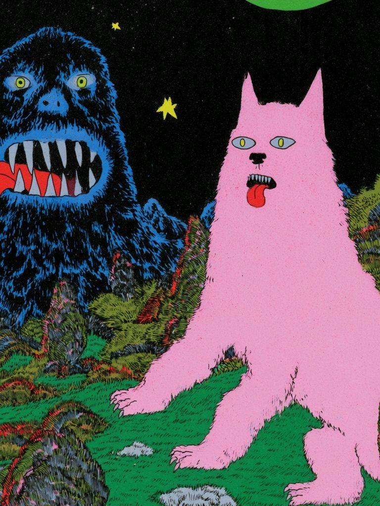 Surreal Monster Cats Illustration Poster. poster — illustration art