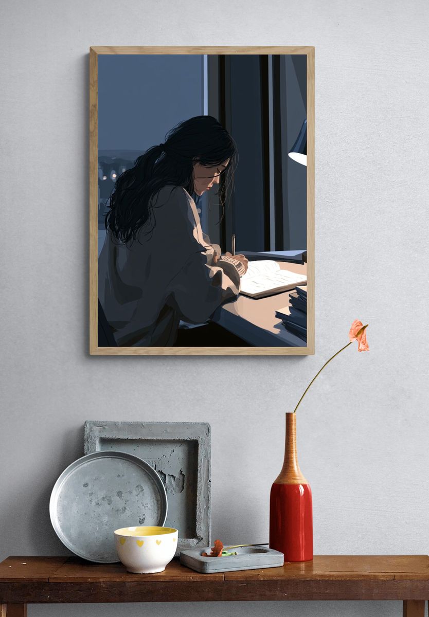 Quiet Night Study Illustration Poster. — room view 3