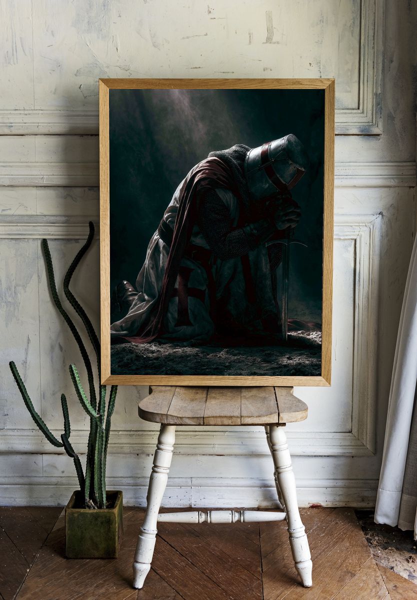 Kneeling Knight — Dark Fantasy Print. room preview