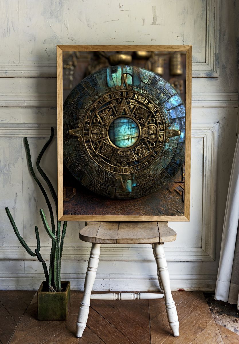 Mayan Sun Disc Illustration Poster. — room view 1