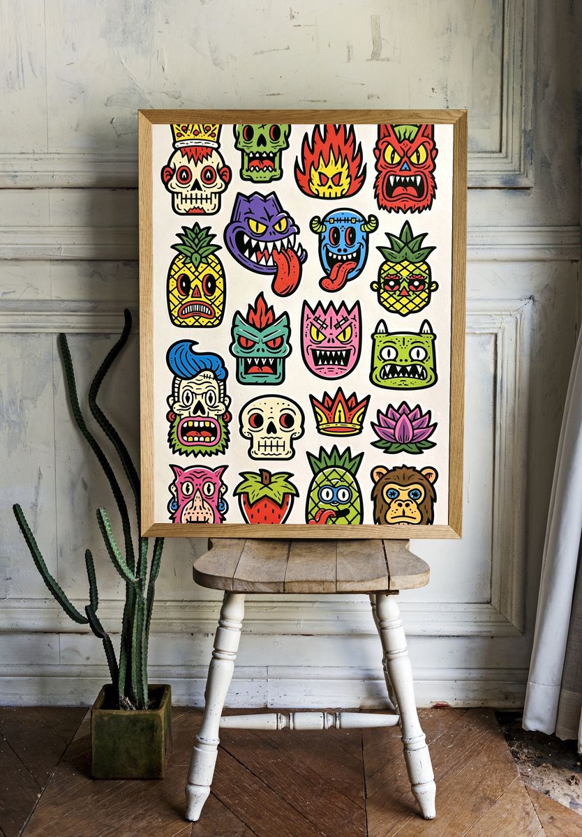 Tropical Monster Mask Illustration Poster. room preview