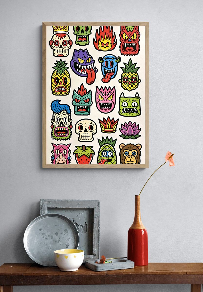 Tropical Monster Mask Illustration Poster. — room view 3