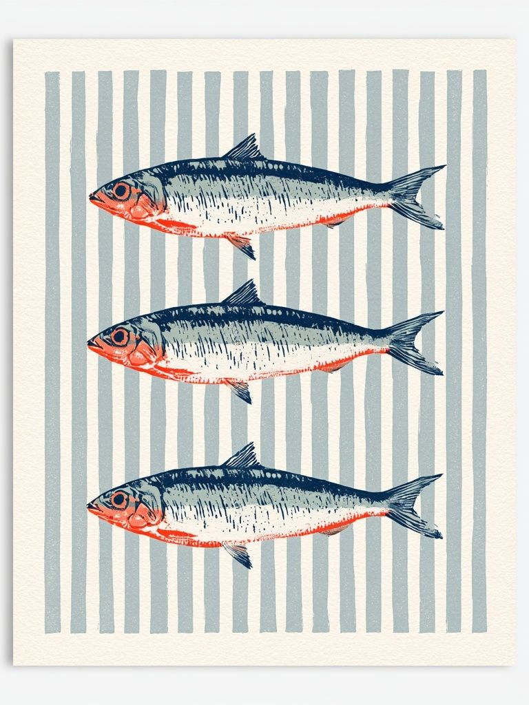 Three Fish Illustration Poster. poster — illustration art