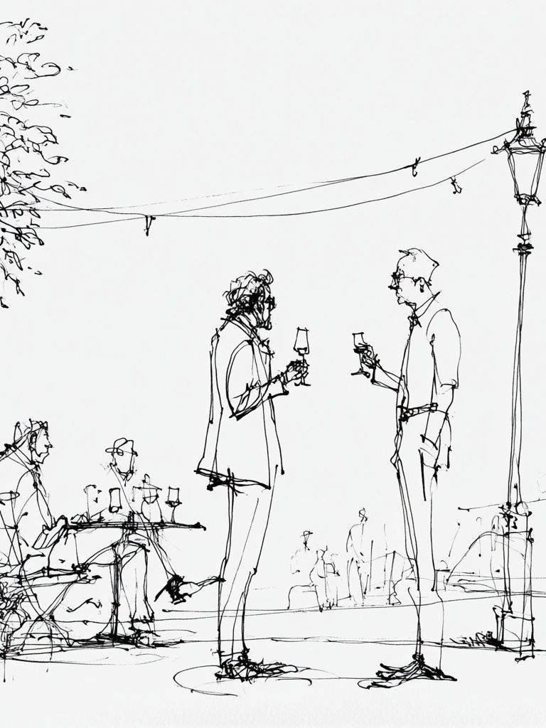 Café Conversation Line Art Poster. poster — illustration art