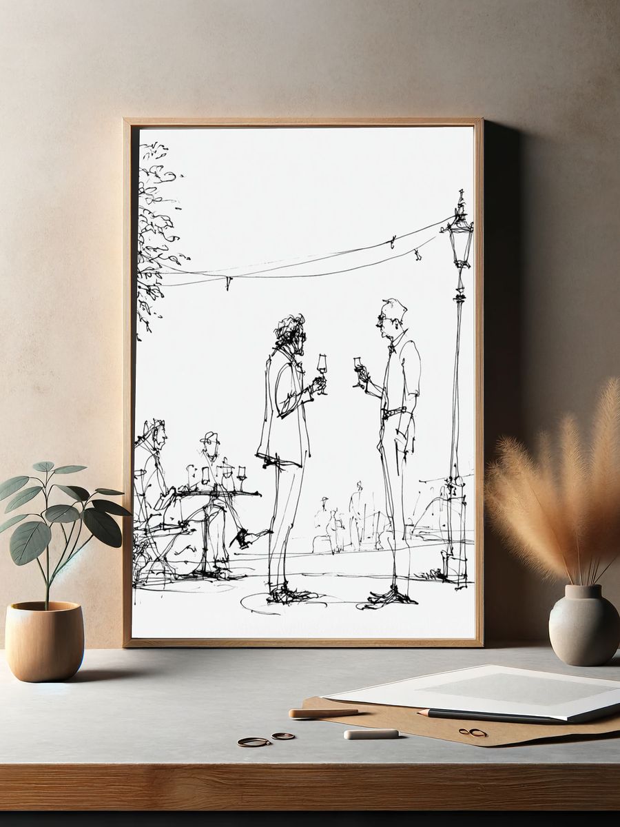 Café Conversation Line Art Poster. — room view 2