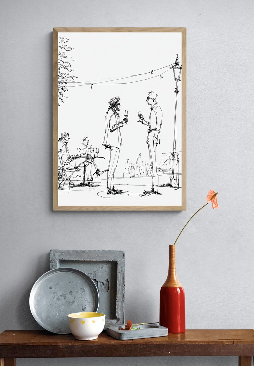 Café Conversation Line Art Poster. — room view 3
