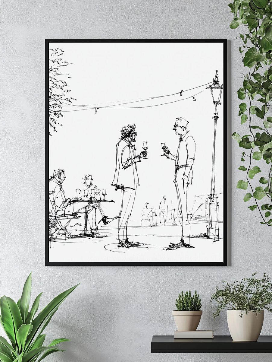 Café Conversation Line Art Poster. — room view 4