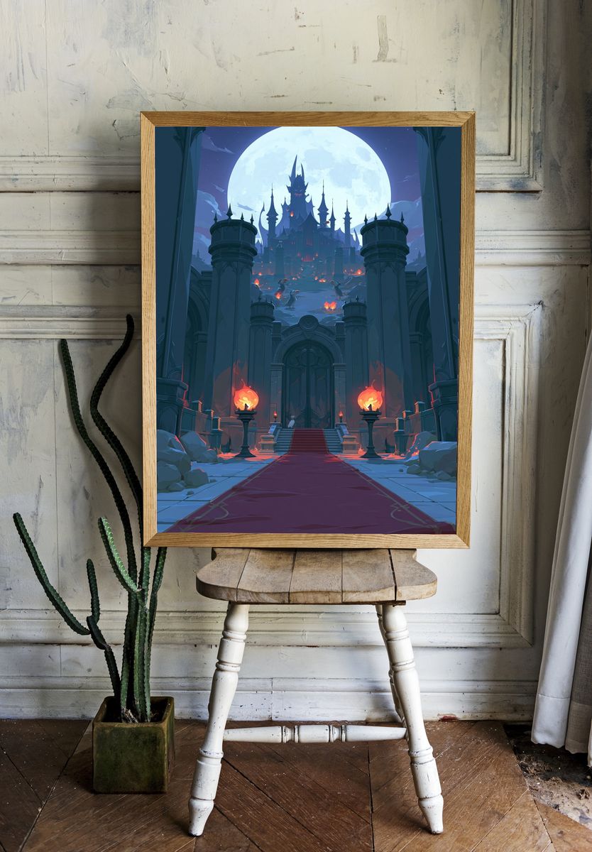 Moonlit Gothic Castle Fantasy Poster. — room view 1