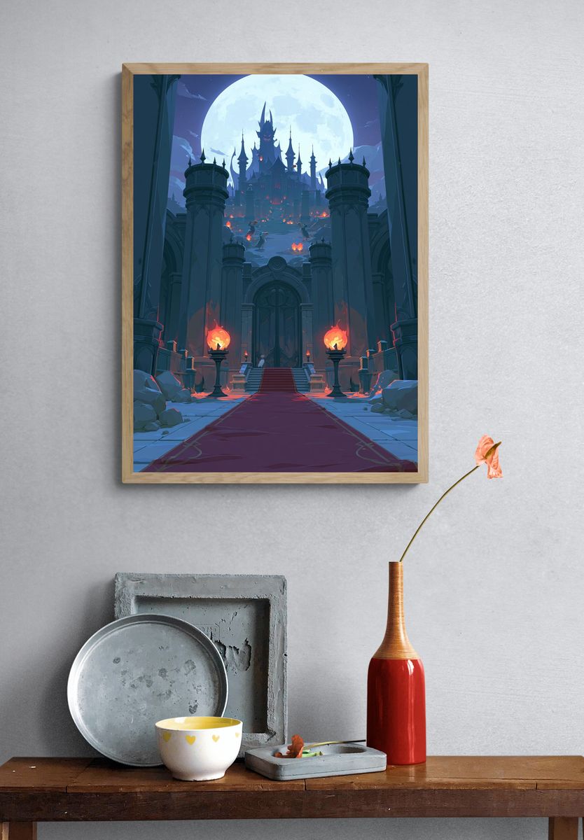 Moonlit Gothic Castle Fantasy Poster. — room view 3