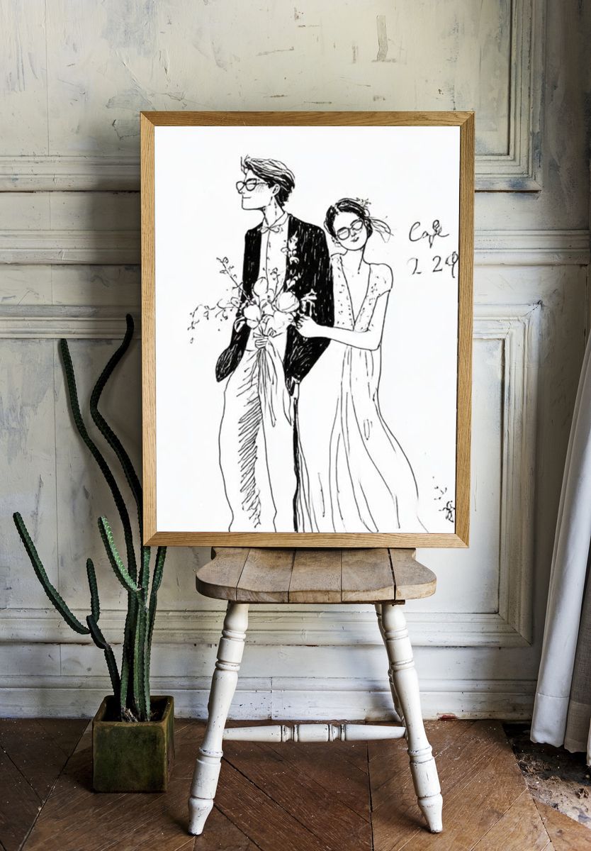 Couple Line Art Print. — room view 1