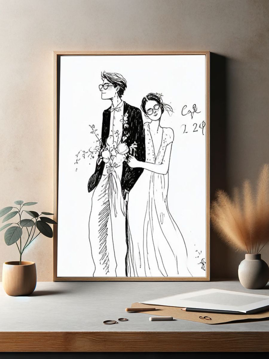 Couple Line Art Print. — room view 2