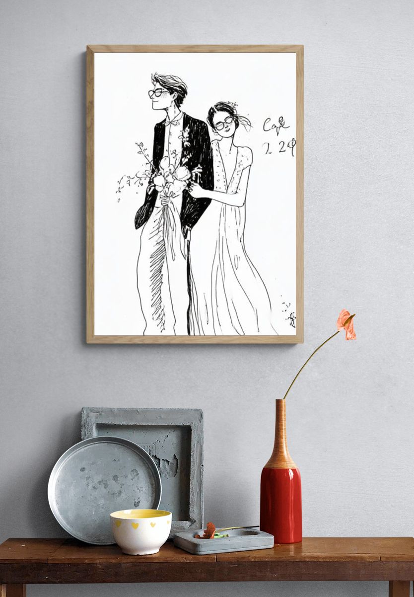 Couple Line Art Print. — room view 3