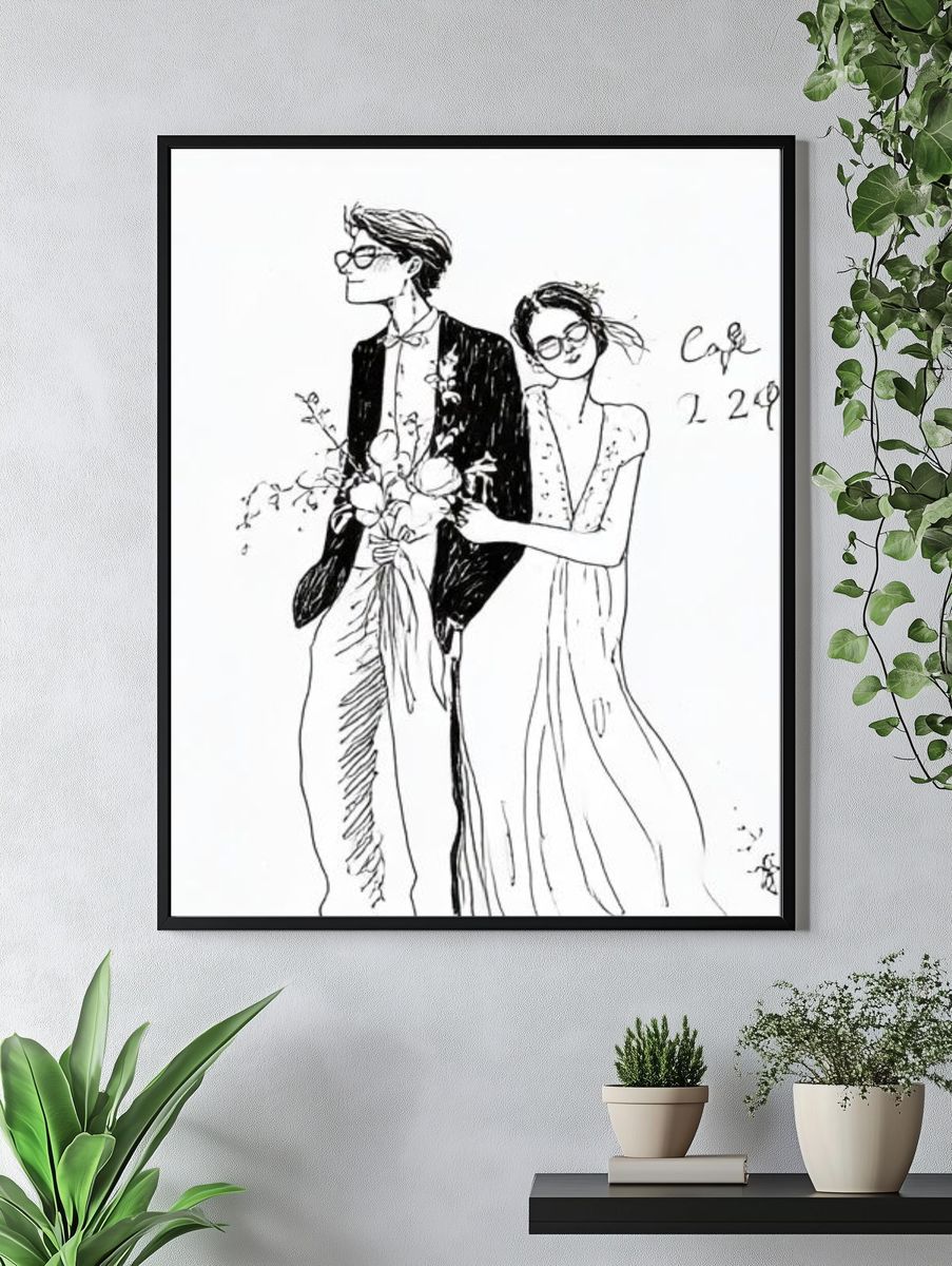 Couple Line Art Print. — room view 4
