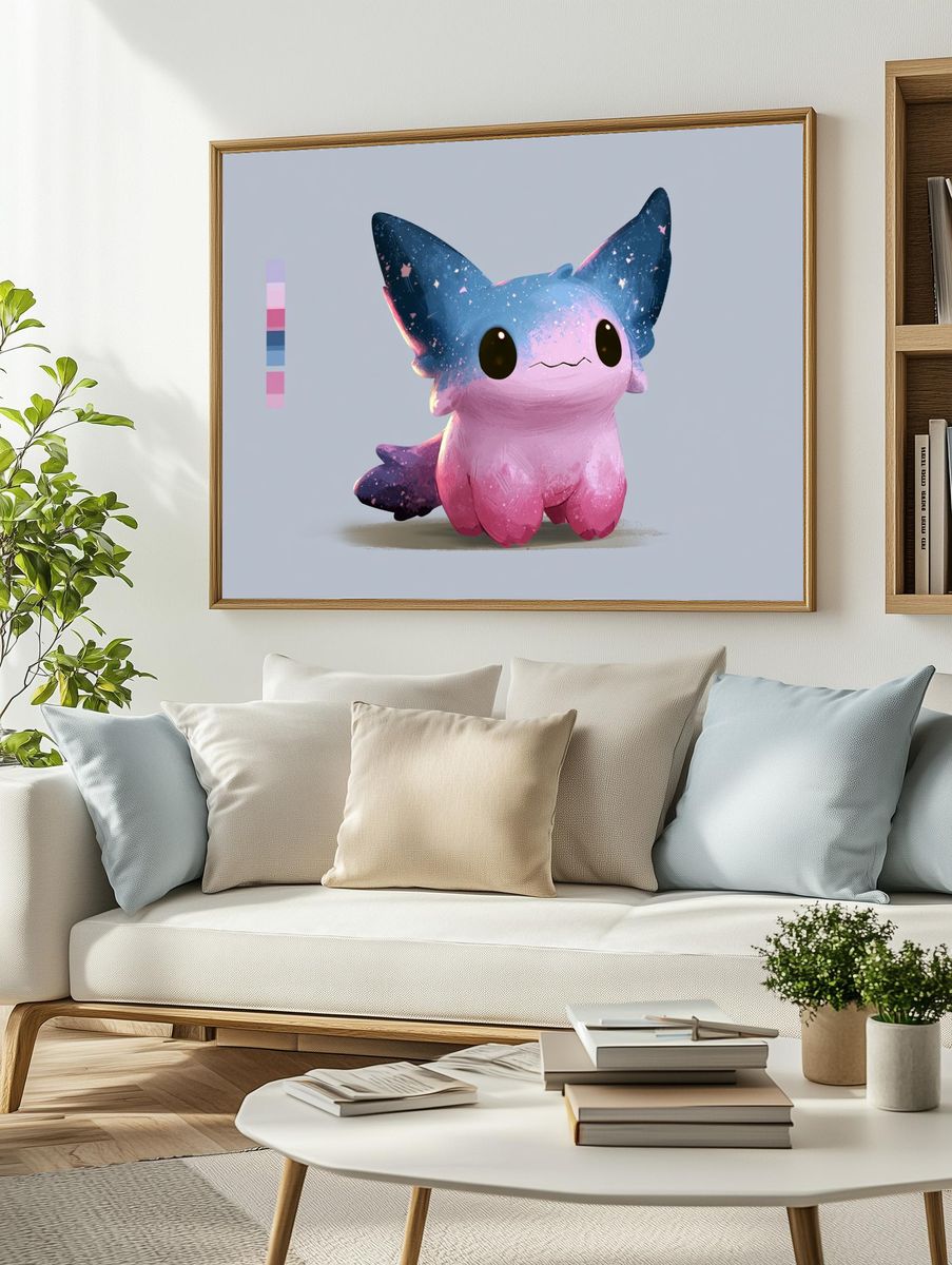 Pastel Axolotl Digital Art Poster. — room view 2