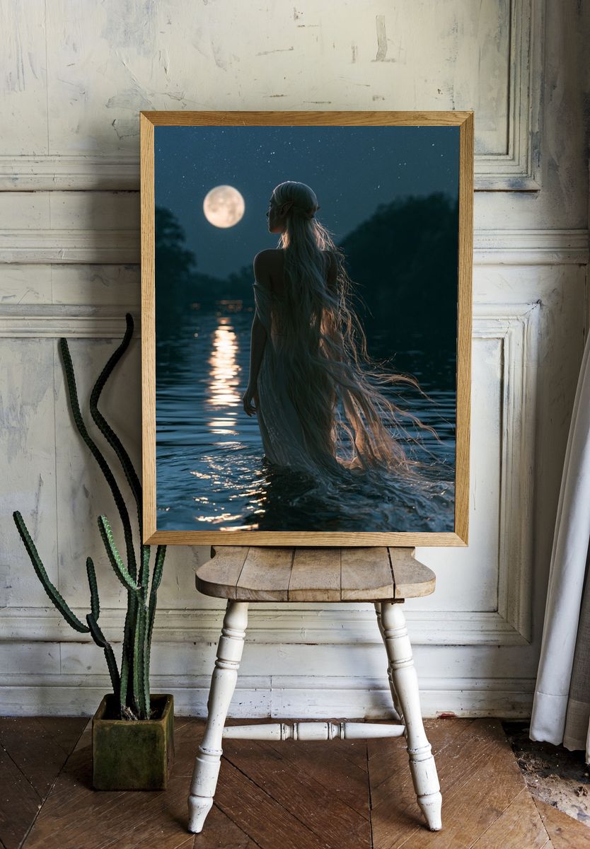 Moonlit Elf by the Lake Poster. — room view 1