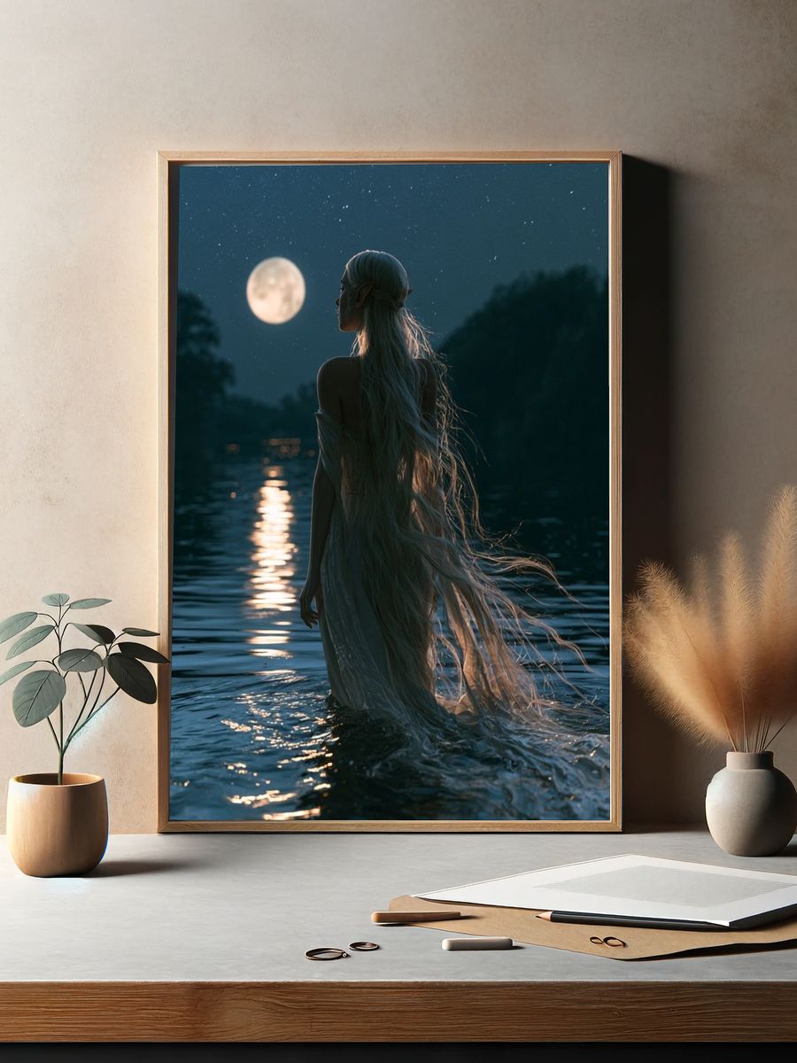 Moonlit Elf by the Lake Poster. — room view 2