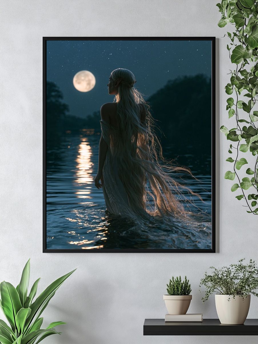 Moonlit Elf by the Lake Poster. — room view 4