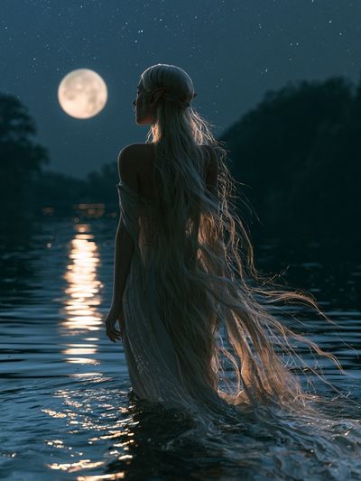 Moonlit Elf by the Lake Poster.