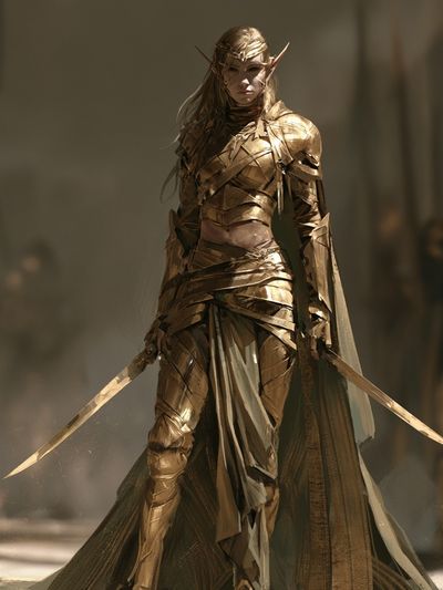 Golden Elf Warrior Fantasy Print. poster