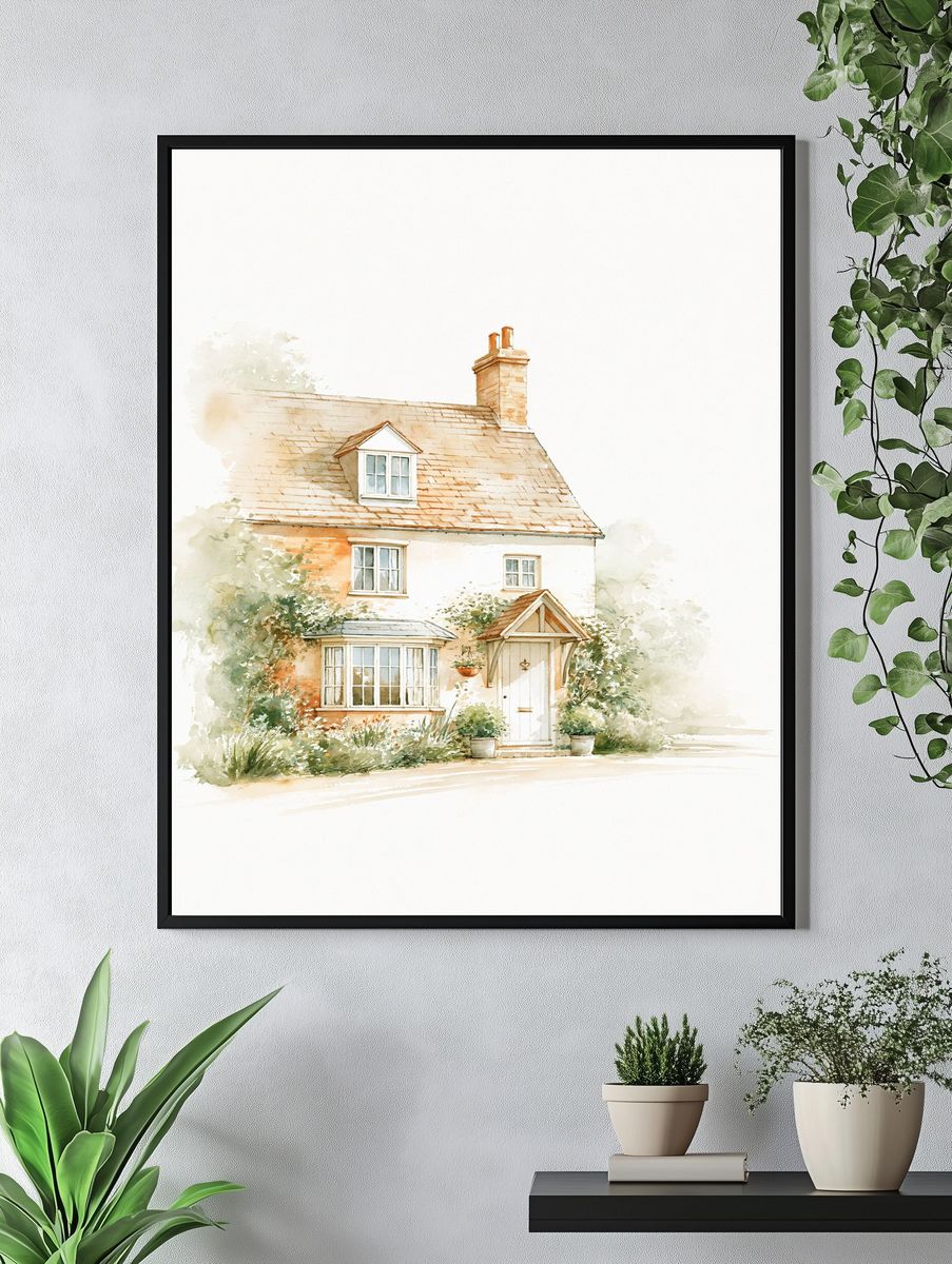 Cottage House Watercolor Poster. — room view 4