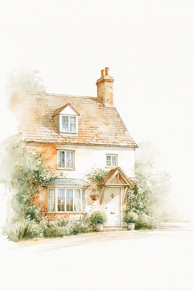 Cottage House Watercolor Poster.