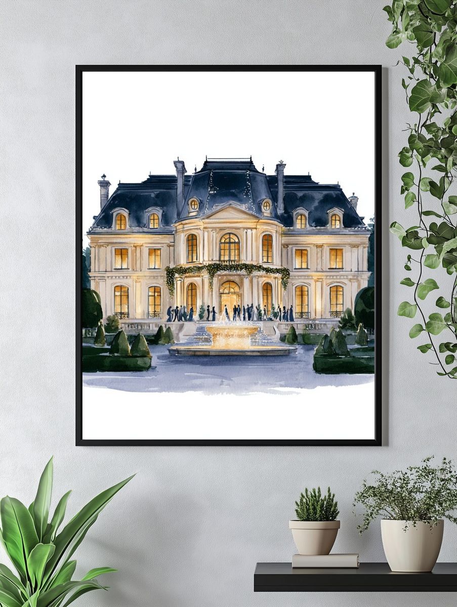 Grand Paris Mansion Watercolor Print. — room view 4
