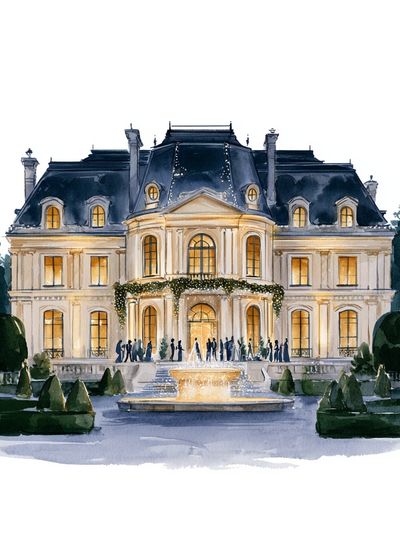 Grand Paris Mansion Watercolor Print.