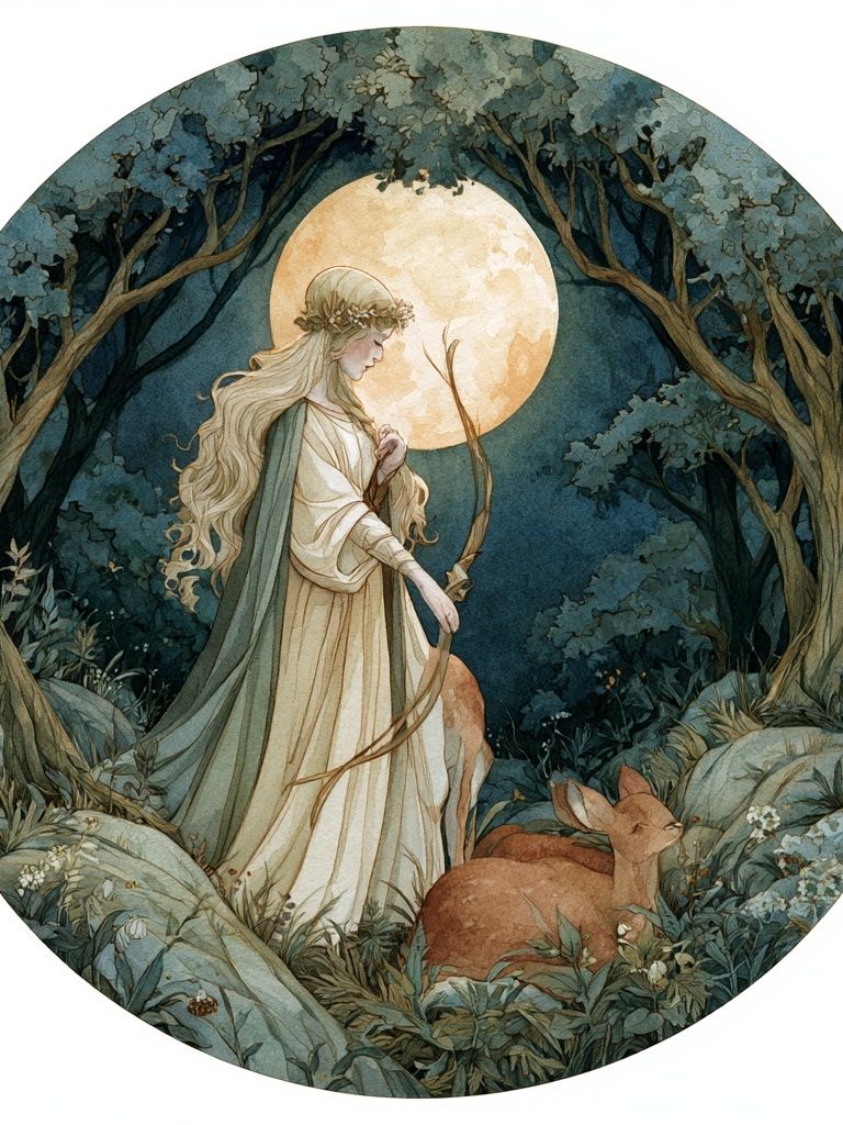 Moonlit Forest Maiden Illustration Poster. poster — illustration art