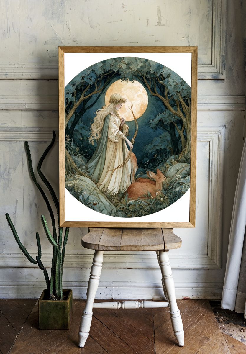 Moonlit Forest Maiden Illustration Poster. room preview