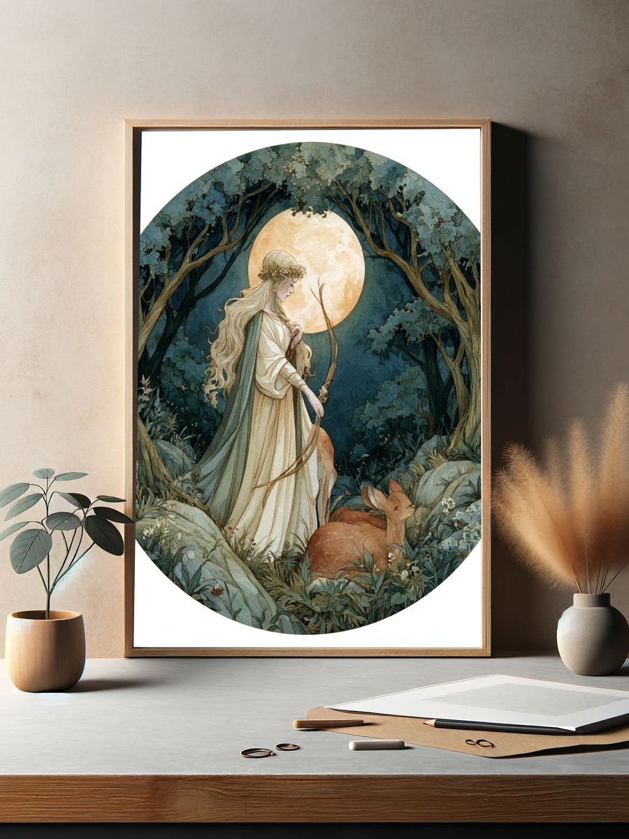 Moonlit Forest Maiden Illustration Poster. — room view 2