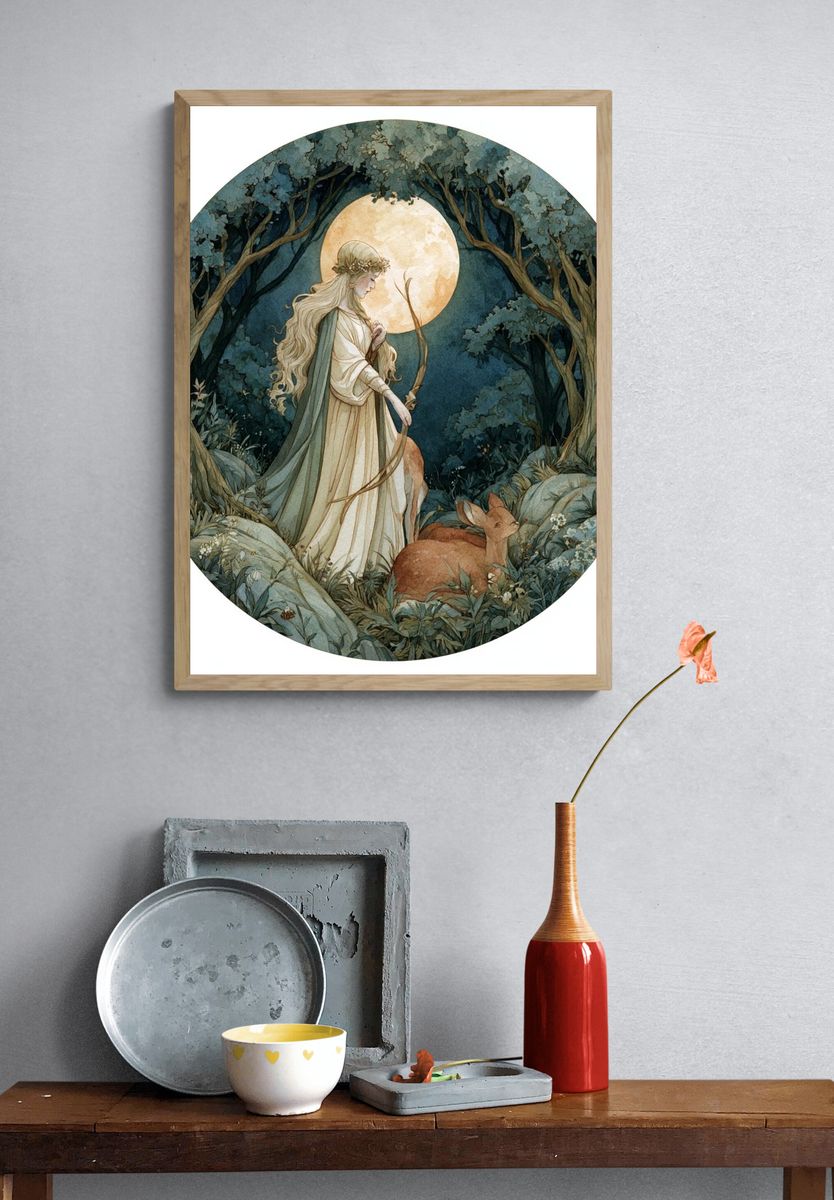 Moonlit Forest Maiden Illustration Poster. — room view 3