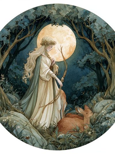 Moonlit Forest Maiden Illustration Poster. poster