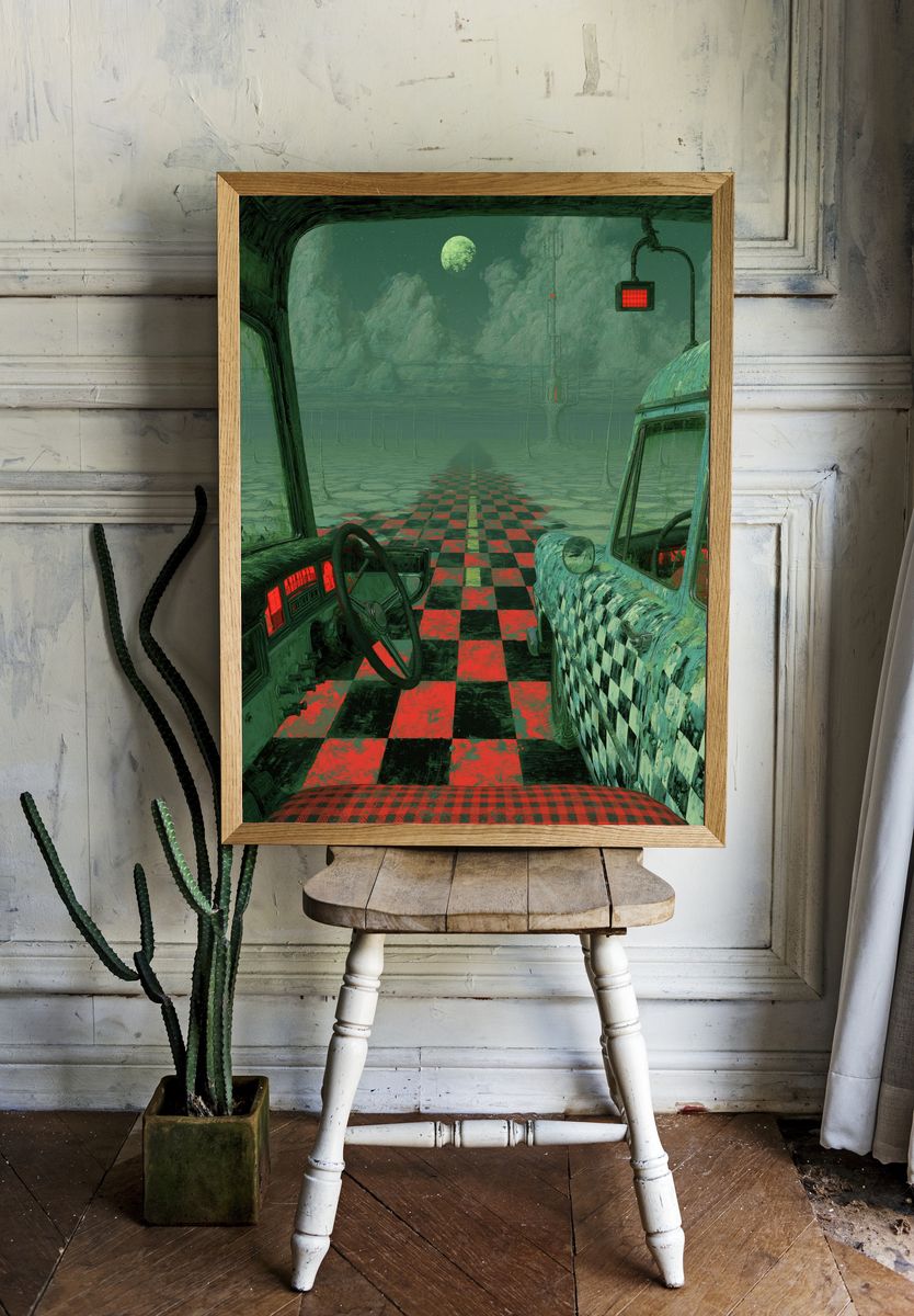Surreal Moonlit Roadscape Print. — room view 1