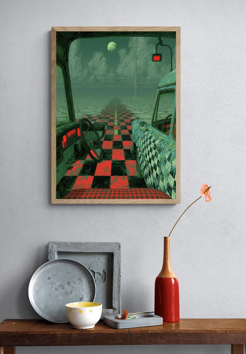 Surreal Moonlit Roadscape Print. — room view 3