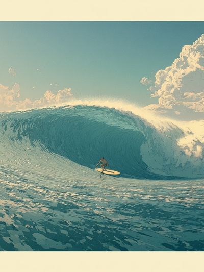 Surfing Wave Illustration Poster.