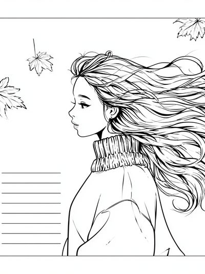 Windblown Girl Line Art Poster. poster