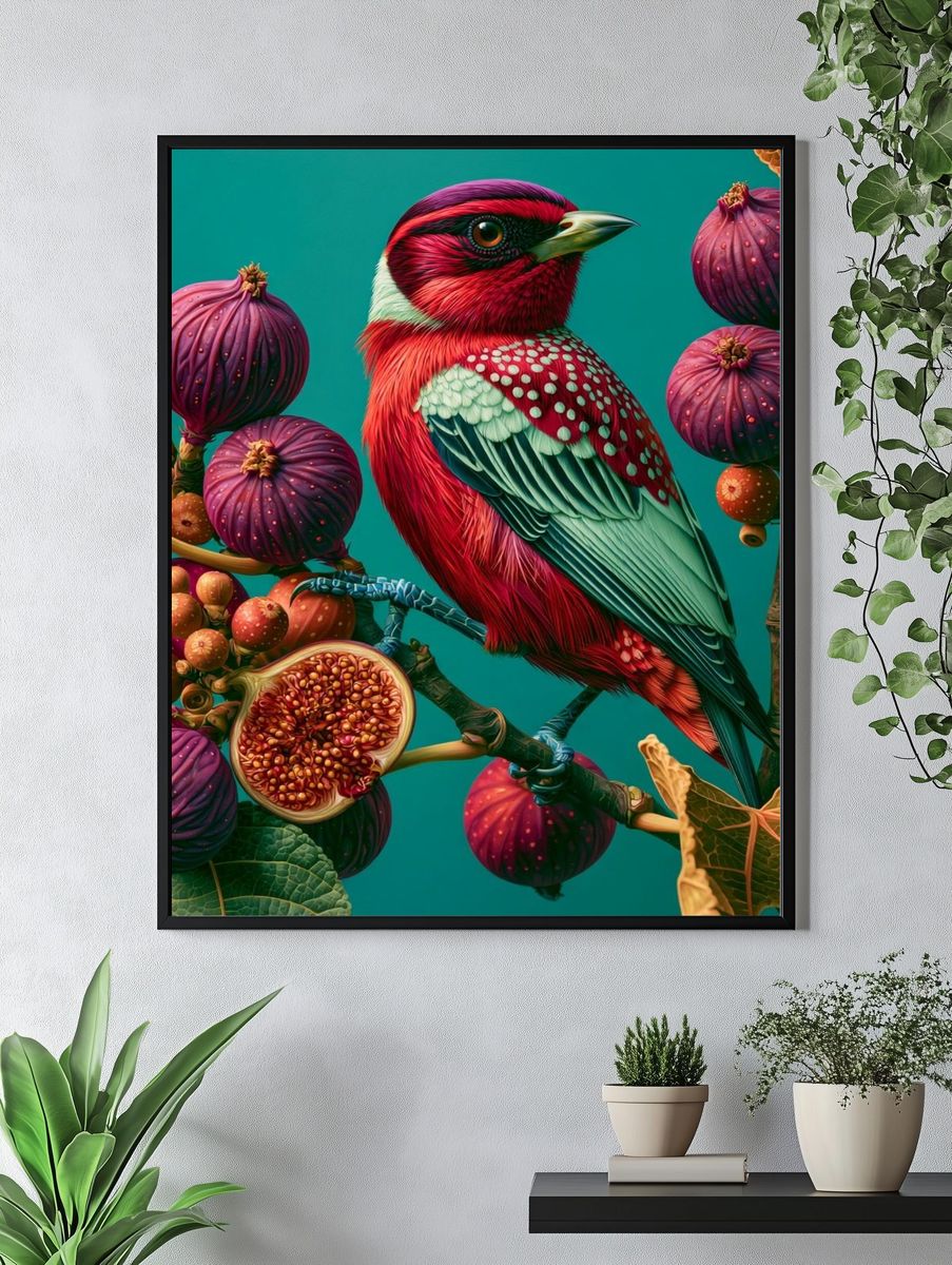 Tropical Bird and Fig Illustration Poster. — room view 4