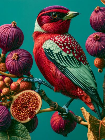 Tropical Bird and Fig Illustration Poster. poster