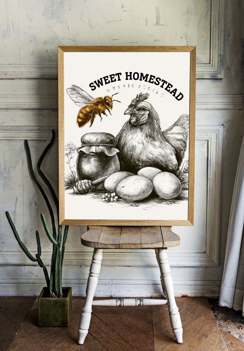 Sweet Homestead Chicken Poster. room preview